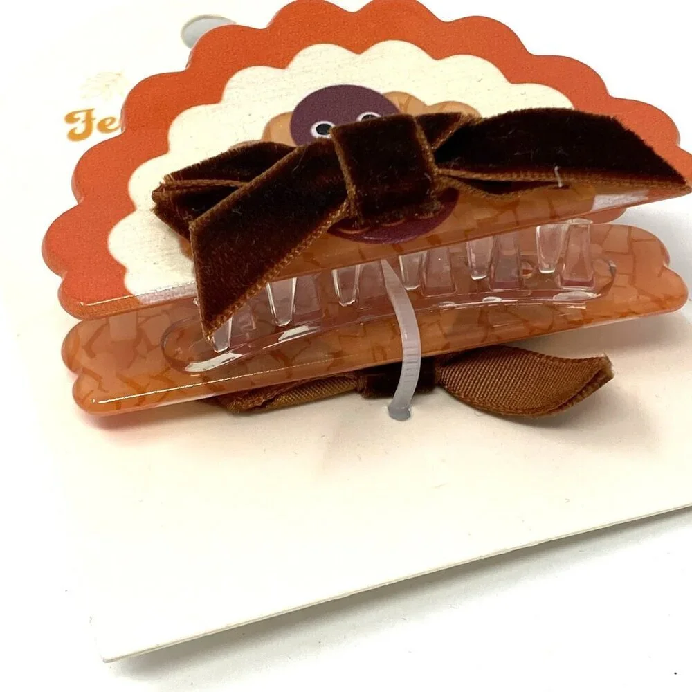 Target Thanksgiving Turkey Claw Hair Clip Velvet Brown Ribbon Brown/Orange
